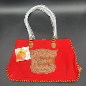 Vintage Disney Winnie the Pooh Tote Shoulder Purse Bag Red Leather Tiger Piglet